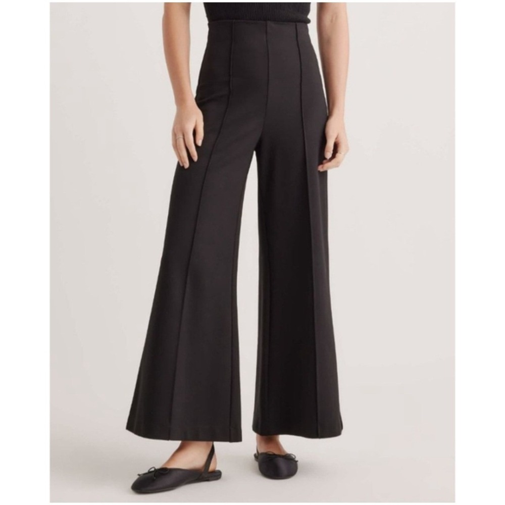 Quince Ultra-Stretch Ponte Super Wide Leg Pants Black High Rise Pintuck M 187
